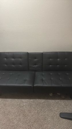 Black Faux Leather Tufted Futon Sofa