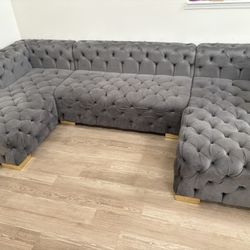 Gray 3 - Piece Velvet Sectional