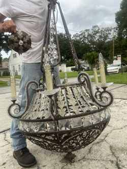 Large Antique Bronze And Crystal Chandelier