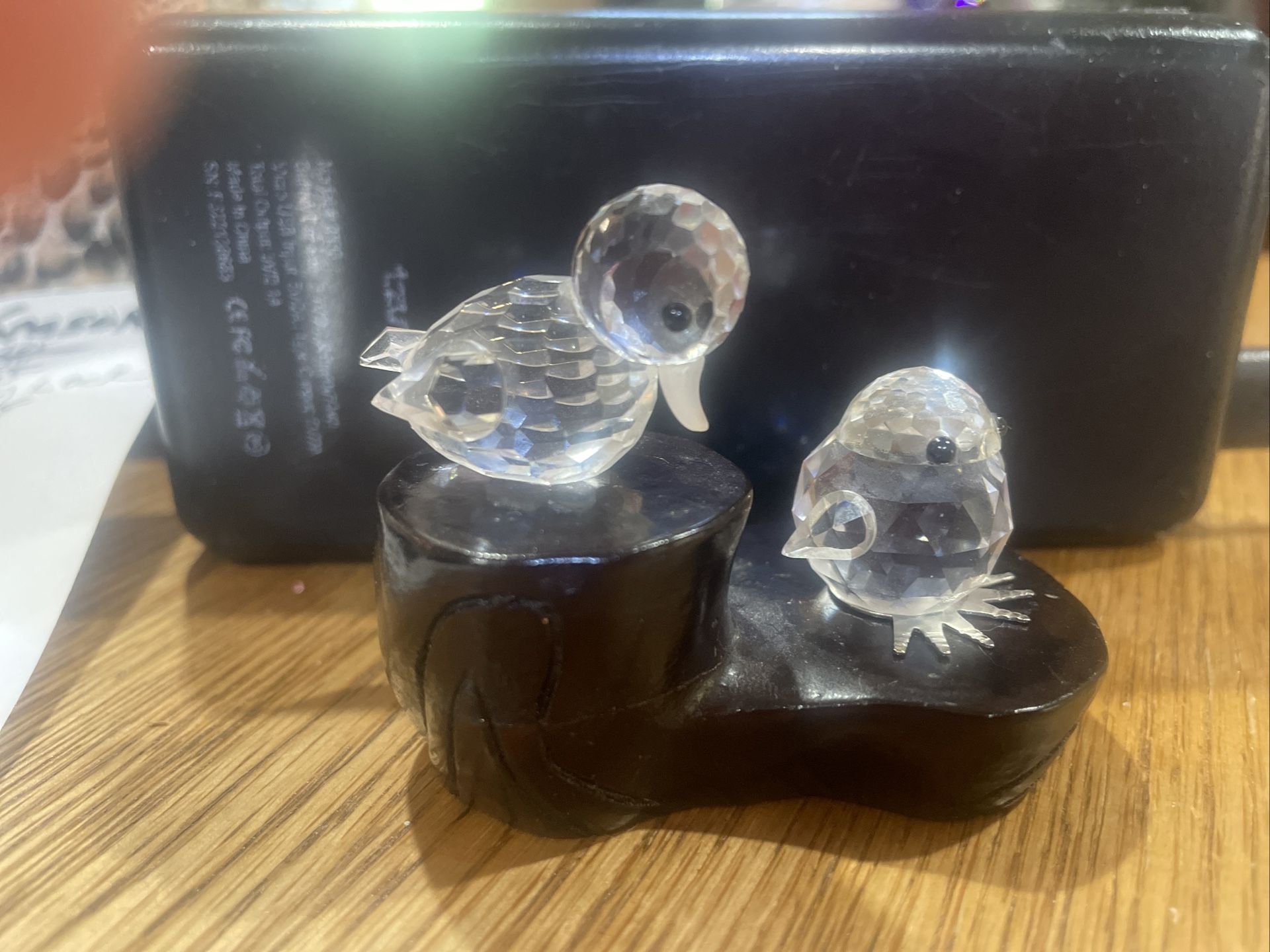 Swarovski Crystal Figurine MINI-DUCK,SWIM #7665NR037000 & Chick (beak Missing )