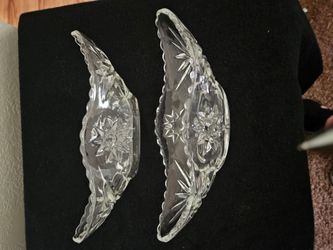 Pressed Glass Boat-Shaped Candy Dishes Set of 2