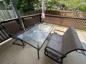 Large Patio Table with Rocking Bench & Two Rocking Chairs