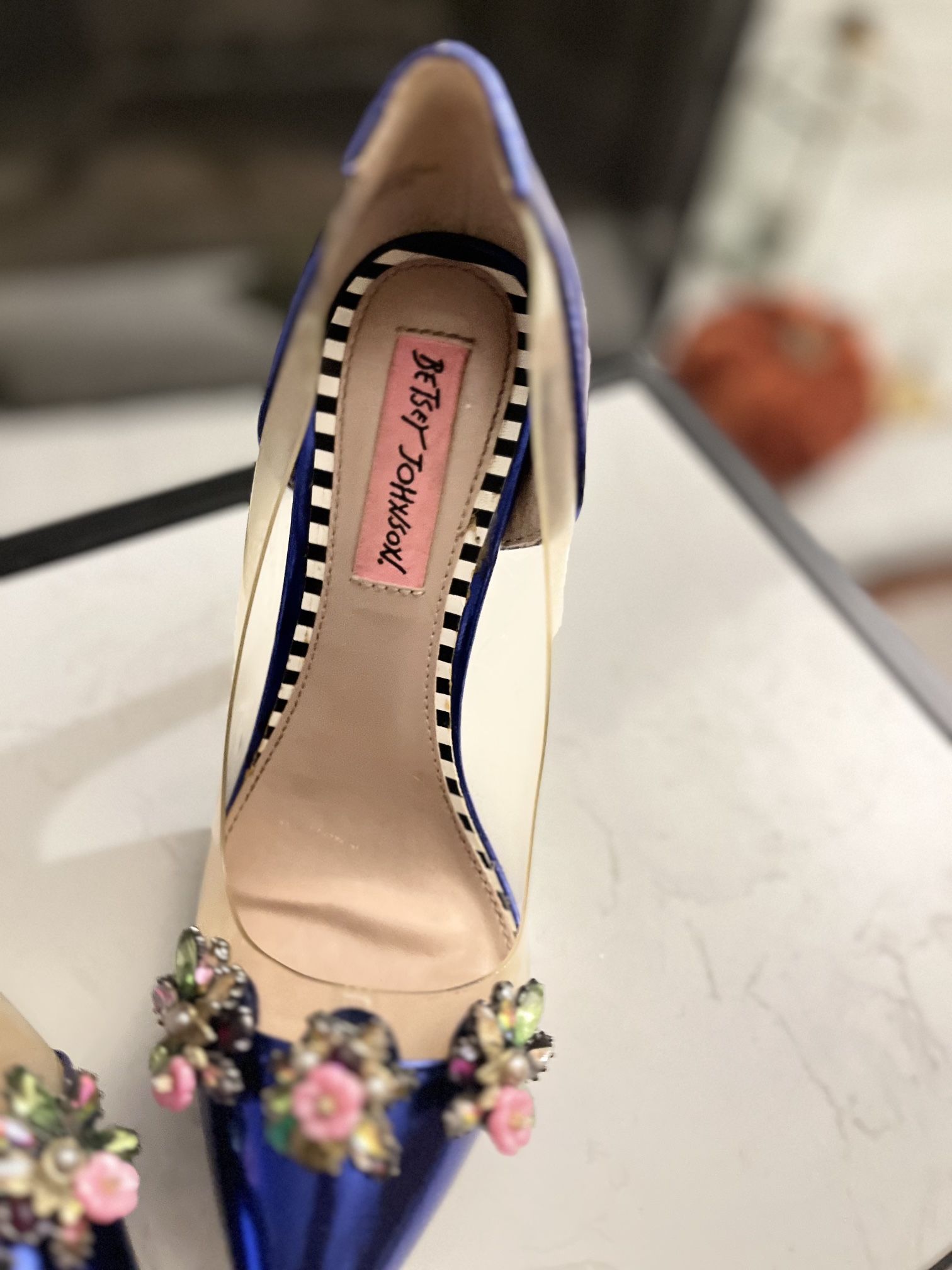 Dark Blue , Flower Heels