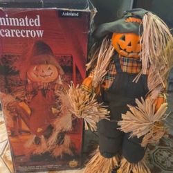 Halloween Factory GEMMY vintage animated scarecrow talking pumpkin head animatronic