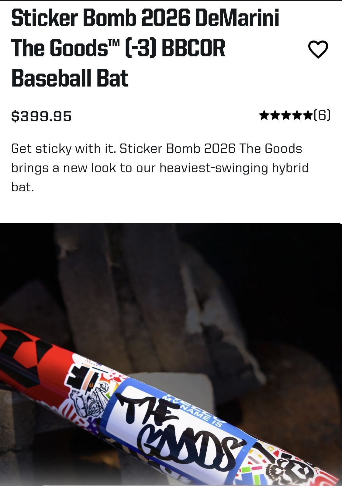 NEW IN BOX 2026 DEMARINI THE GOODS BBCOR 33in STICKER BOMB