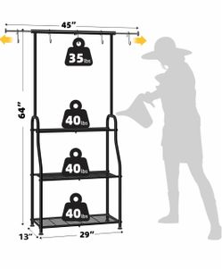 Black Metal Plant Stand with Hanging Bar – 3 Shelves