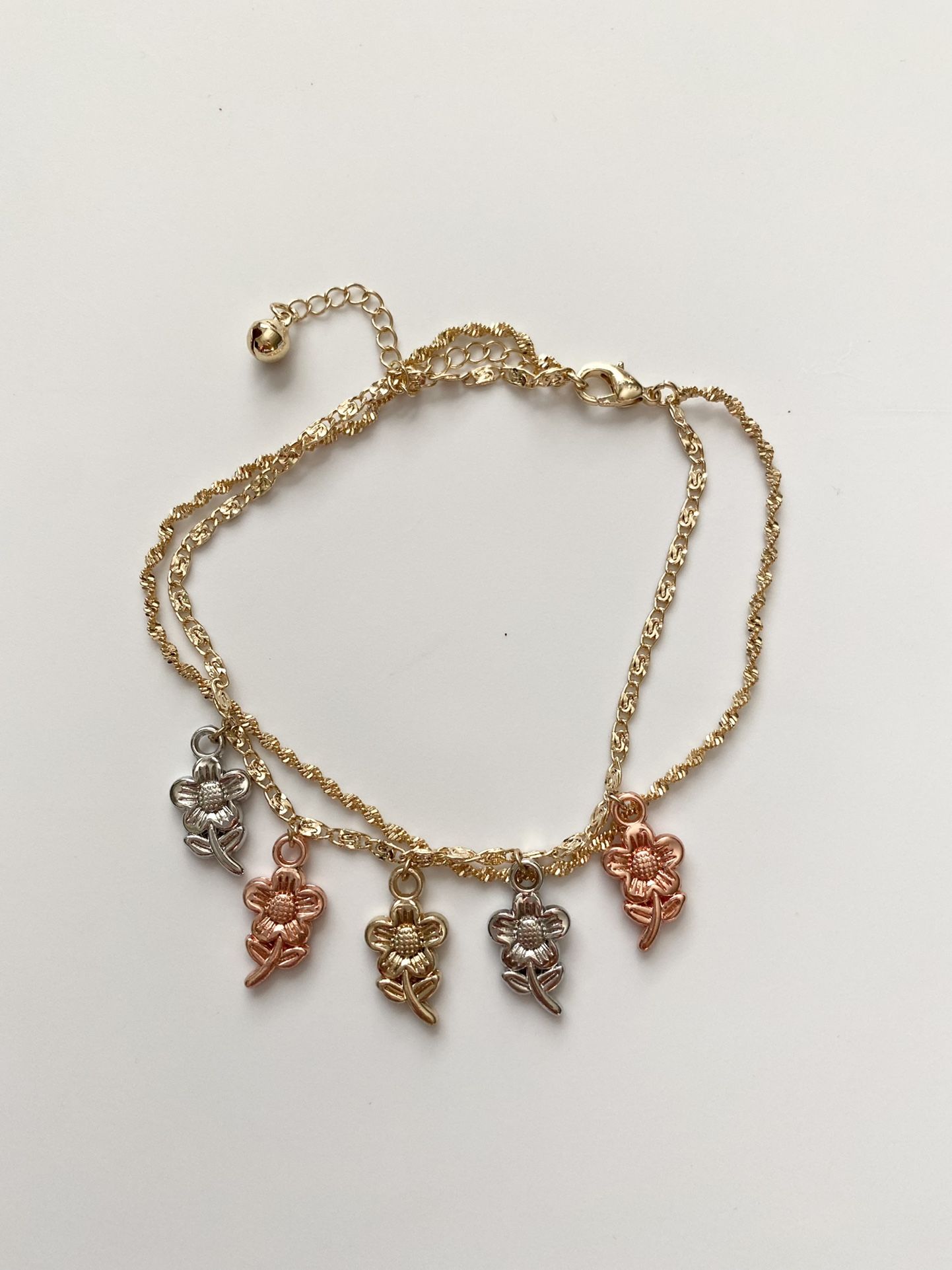 14K Gold Plated Flowers Anklet