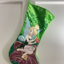 Disney Tinker Bell Girls Christmas Stocking Velvet Metallic Poinsetta