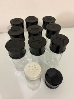 Glass Spice Jars with Black Shaker Lids – Set of 10