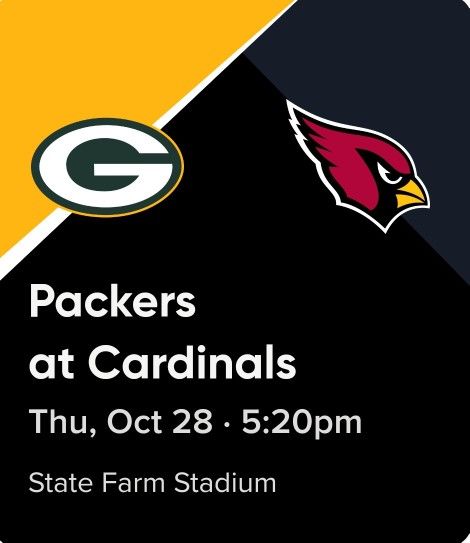 Arizona Cardinals vs Green Bay Packers 2 Low Level Aisle Seats