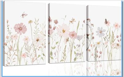 3Pcs Watercolor Wildflower Wall Art