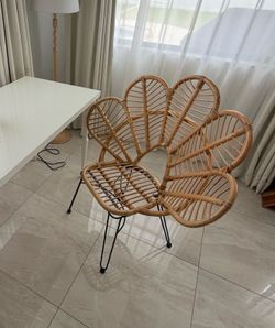 White desk and Rattan Chair