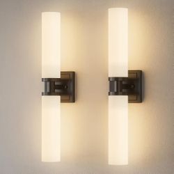 Black Wall Sconces Set of Two, Modern Bathroom Sconce with Frosted Glass, Hardwired Wall Light Fixtures for Bathroom Living Room Bedroom Hallway (Bulb