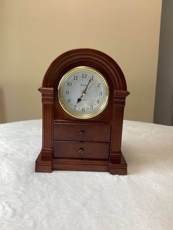 Bulova Quartz Mantel Wood Clock with Two Drawers 8 1/4 W x 6 D x 11 H