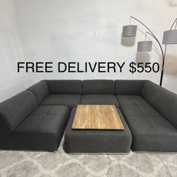 FREE DELIVERY- Grey 5pc Modular Living Spaces Sectional with Ottoman and Tray Table