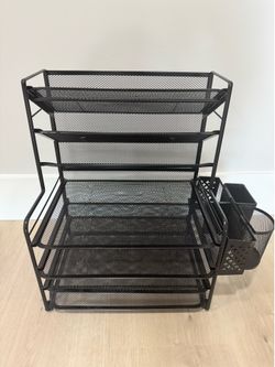 Metal Office desk paper/file organizer with pen / accessory holder