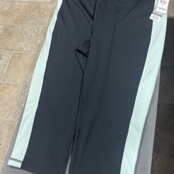 Ideologogy Flex Stretch Leggings Workout 2xl Black with Aqua Blue Stripes New