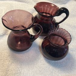 Purple Galss Pitcher And  Vase