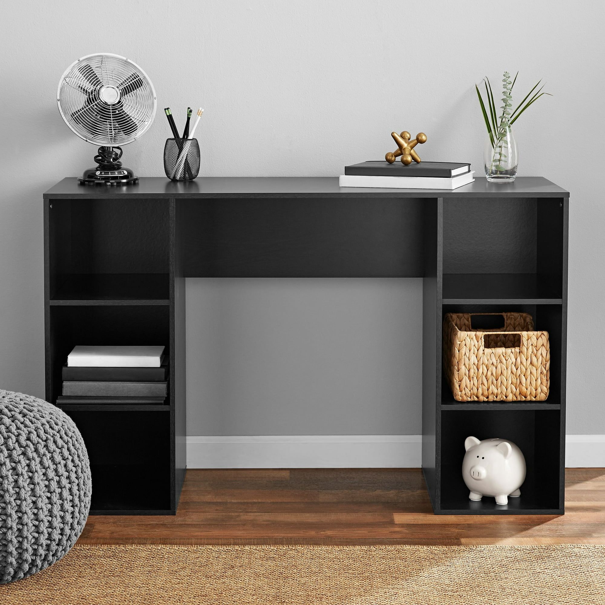 Mainstays 6-Cube Storage Computer Desk, True Black Oak