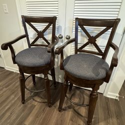 Two Bar-height Solid Wood Barstools