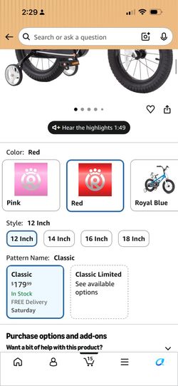 Kids bike size 12
