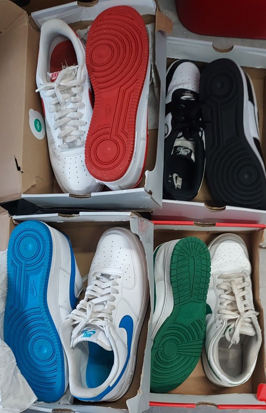 Nike AIR FORCE 1 '07 MULITIPLE PAIR SALE -WHITE/RED, BLACK/WHITE, BLUE/WHITE, GREEN/WHITE; MENS SZ 11.5