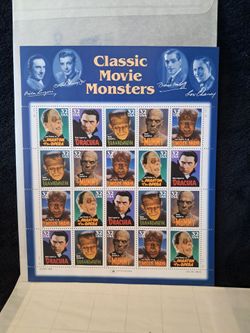 Full Sheet of 20 Classic Movie Monsters 32 Cent Stamps 1996