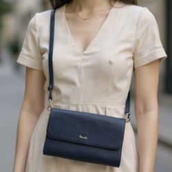 Pelletteria Veneta made in Italy genuine leather purse crossbody clutch dark blue In excellent condition  approx 10” x 6” Adjustable removable strap
