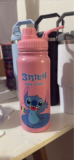 Stitch Keep Happy Pink Water Bottle