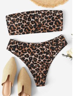 Strapless High Waisted Sexy Bikini (Leopard)