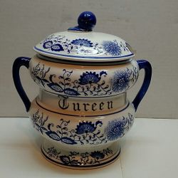 Vintage Blue Onion tureen arnart japan excellent condition blue white