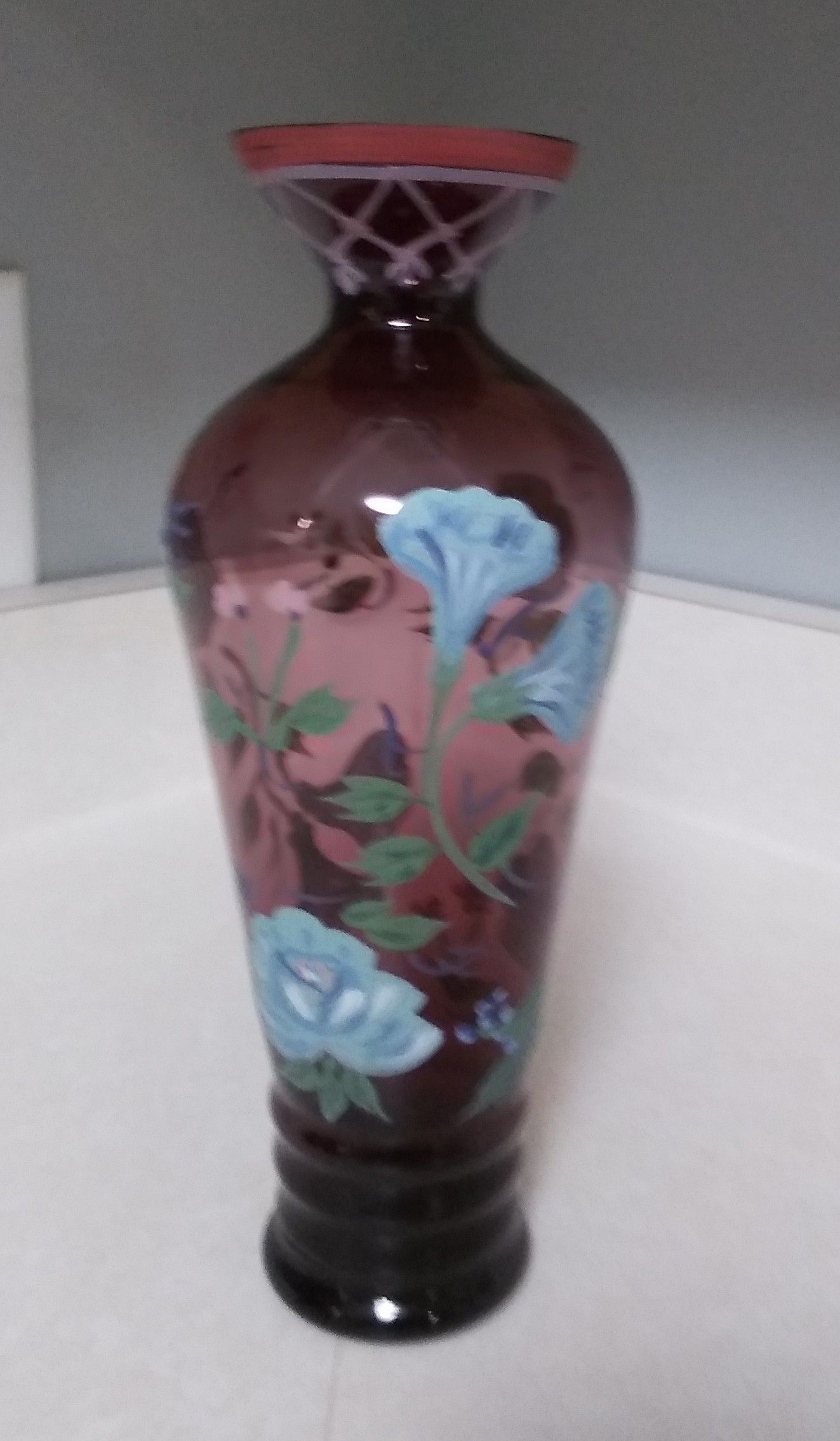 Beautiful Purple Vase with Blue Flowers