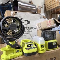 
RYOBI
ONE+ 18V Cordless 3-Tool Campers Kit with Area Light, Bluetooth Speaker, 4 in. Clamp Fan, 1.5 Ah Battery, and Charger