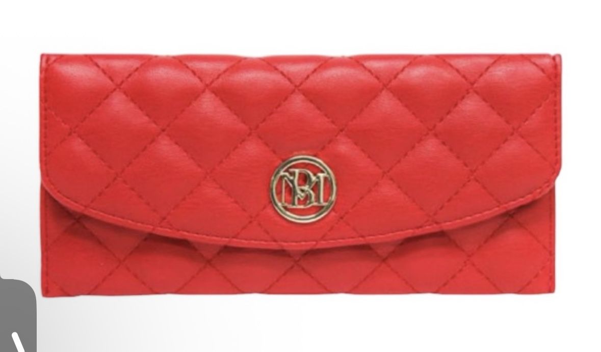 BRAND NEW WITH TAGS - TIK TOK SHOP Designer Badgley Mischka Quilted Vegan BiFold Leather Long Wallet in Red.