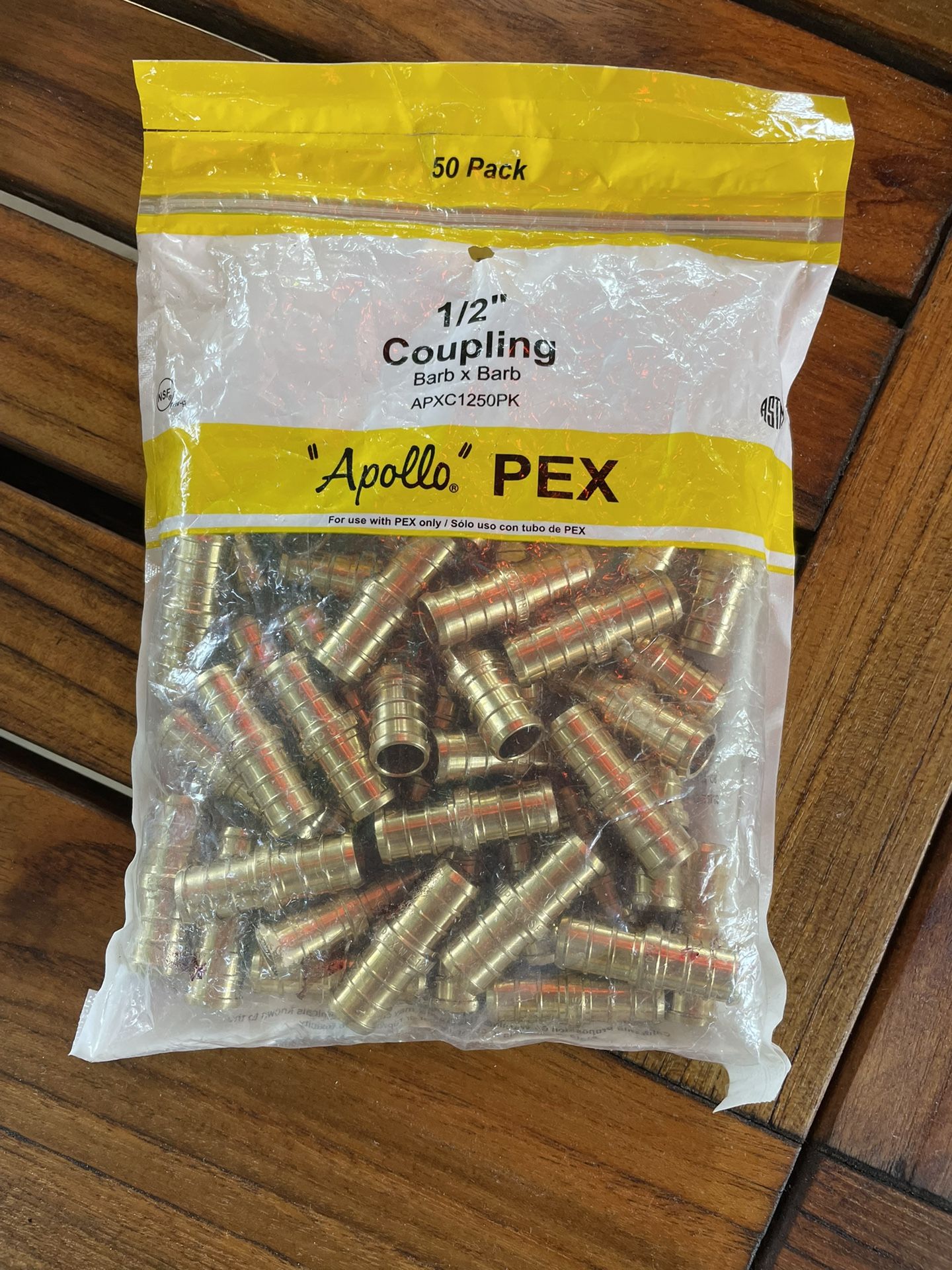 Apollo 1/2 Inch 1/2” Brass PEX-B Barb Coupling 50-Pack