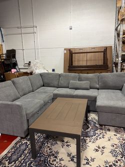 Gray Fabric L-Shaped Sectional Sofa