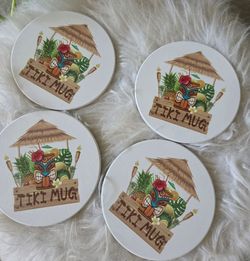 Tiki Mugs Cocktail set of 4 coasters