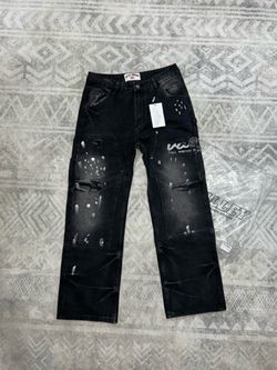 Valley Denim black jeans with white paint