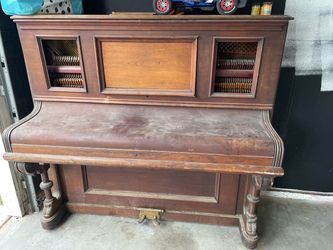 Antique Upright Piano Wood Cabinet