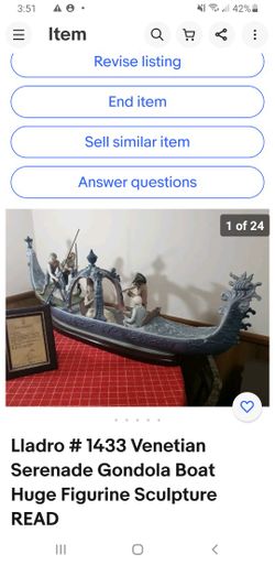Huge Lladro Gondola Boat "Venetian Serenade" Truly One Of a Kind Centerpiece