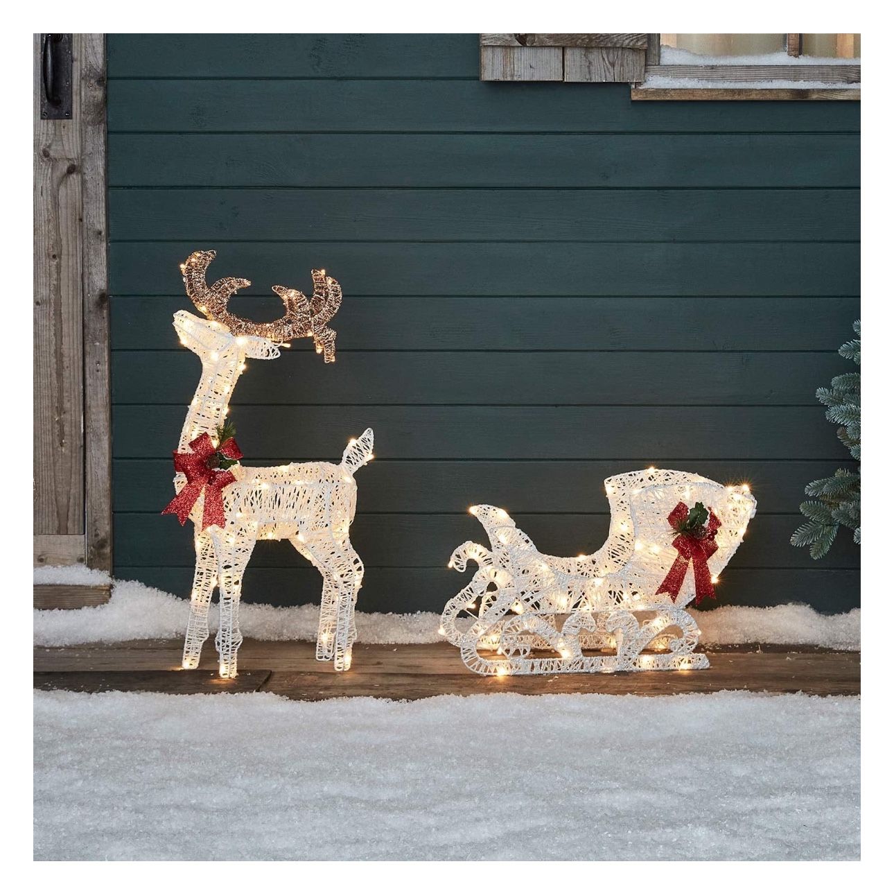 Lights4fun 2ft Reindeer & Sleigh, Pre-Lit LED Christmas Light Up Decoration