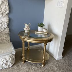 Fabulous Vintage side table with glass top- Refinished and GORGEOUS