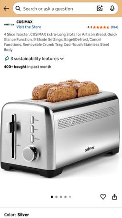 4 Slice Toaster, CUSIMAX Extra-Long Slots (Brand new)