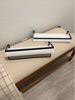 White with black floating shelves