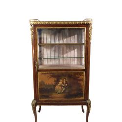 Antique 19th Century French Louis XV Marble Top Figural Curio Cabinet