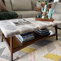 Newly Upholstered Wood Coffee Table With Solid Wood Frame & Legs and  Storage Shelf.