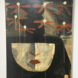 Original Gregory Lomayesva Oil Painting – Hopi Maiden & Dragonflies Oil Painting