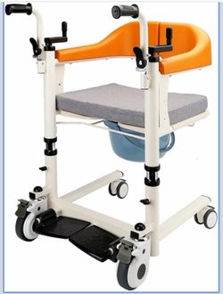 Upgrade Patient Lift Transfer Chair Potty Wheelchair for Home with 180°Split Open Seat, 20" Seat Width, Transfer Lift Aid for Bedside, Height Adjust t