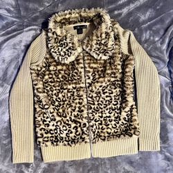 Cheetah Print Sweater Jacket $10 Size M