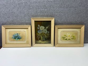 Lot of 3 Vintage Framed Floral Paintings Signed Kalke Flower Wall Art Decor